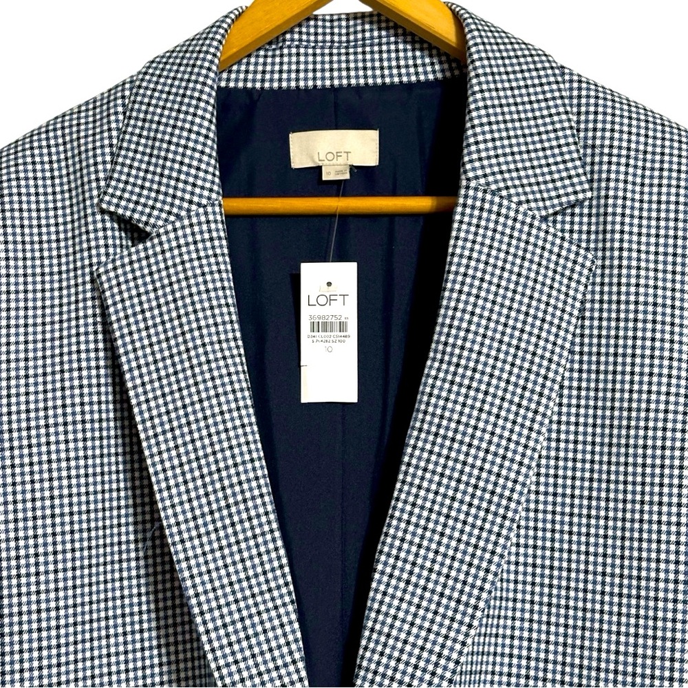 Ann Taylor Loft NWT Relaxed Modern Houndstooth Blazer in Blue & Black Plaid 10 - Picture 8 of 15